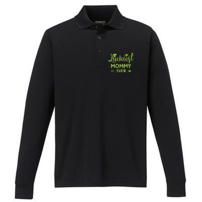 Luckiest Mommy Ever Matching St Patricks Day Gift For Mommy Performance Long Sleeve Polo