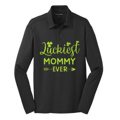 Luckiest Mommy Ever Matching St Patricks Day Gift For Mommy Silk Touch Performance Long Sleeve Polo