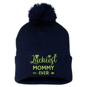 Luckiest Mommy Ever Matching St Patricks Day Gift For Mommy Pom Pom 12in Knit Beanie