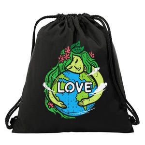 Love Mother Earth Planet Hug Nature Environment Earth Day Drawstring Bag