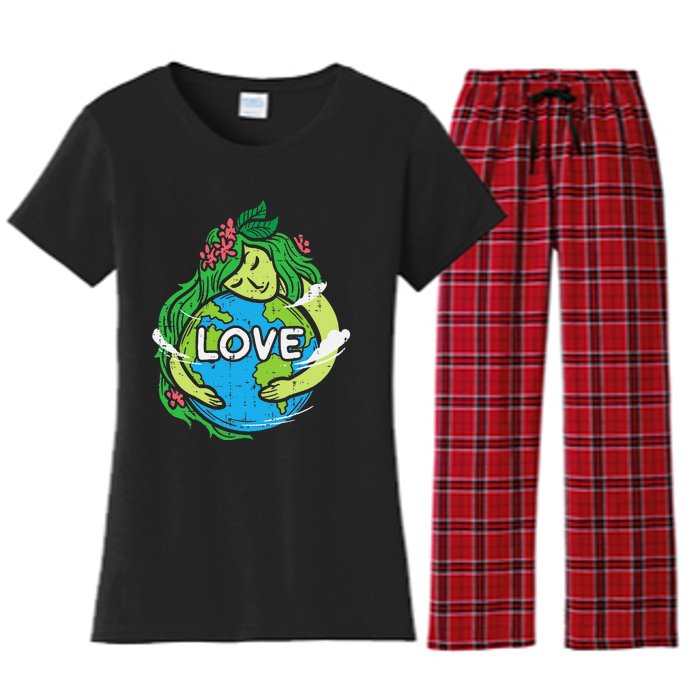 Love Mother Earth Planet Hug Nature Environment Earth Day Women's Flannel Pajama Set