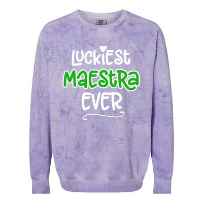 Luckiest Maestra Ever Bilingual Spanish Teacher Funny Gift Colorblast Crewneck Sweatshirt