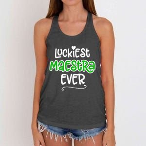 Luckiest Maestra Ever Bilingual Spanish Teacher Funny Gift Women's Knotted Racerback Tank