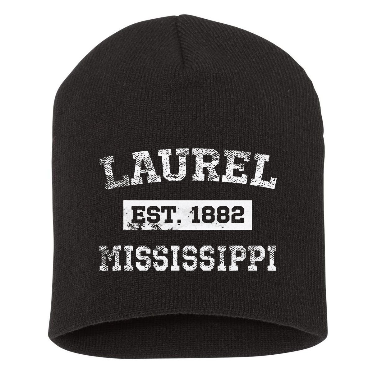 Laurel Mississippi Est. 1882 Distressed Short Acrylic Beanie