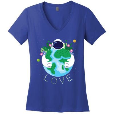 Love Mother Earth Day Save Our Planet Environt Astronaut Gift Women's V-Neck T-Shirt