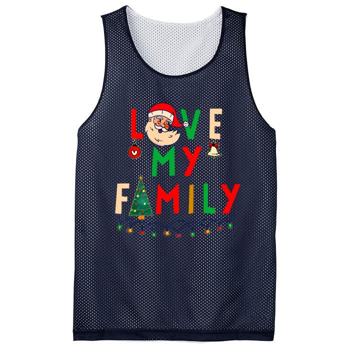 Love My Family Vintage Santa Family Christmas Pajama Mesh Reversible Basketball Jersey Tank