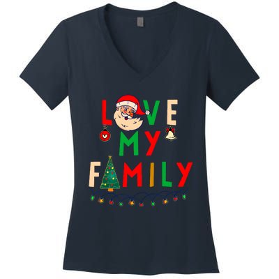 Love My Family Vintage Santa Family Christmas Pajama Women's V-Neck T-Shirt