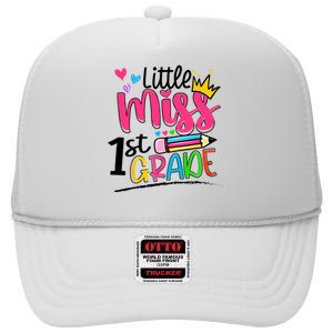 Little Miss First Grade Back To School 1st Grader Kids High Crown Mesh Back Trucker Hat