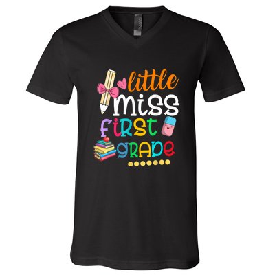 Little Miss First Grade Back To School V-Neck T-Shirt