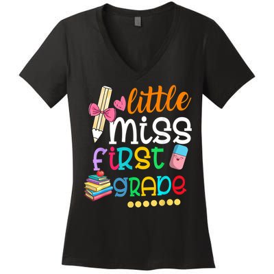 Little Miss First Grade Back To School Women's V-Neck T-Shirt