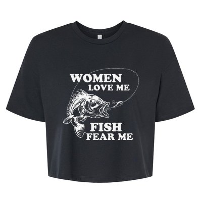 Love Me Fish Fear Me Funny Fathers Day Present For Bella+Canvas Jersey Crop Tee