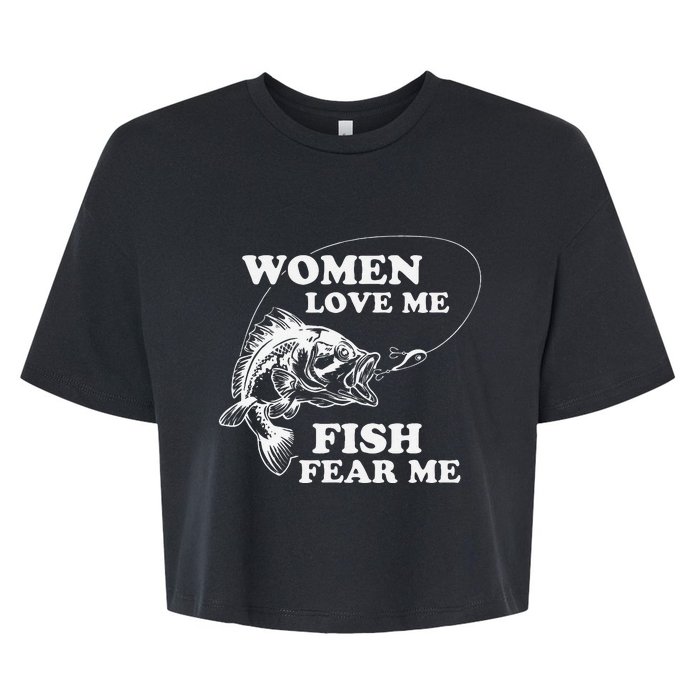 Love Me Fish Fear Me Funny Fathers Day Present For Bella+Canvas Jersey Crop Tee