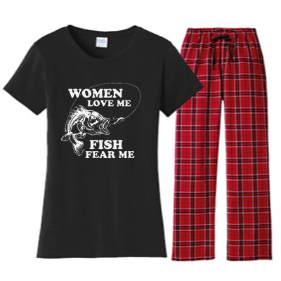 Love Me Fish Fear Me Funny Fathers Day Present For Women's Flannel Pajama Set