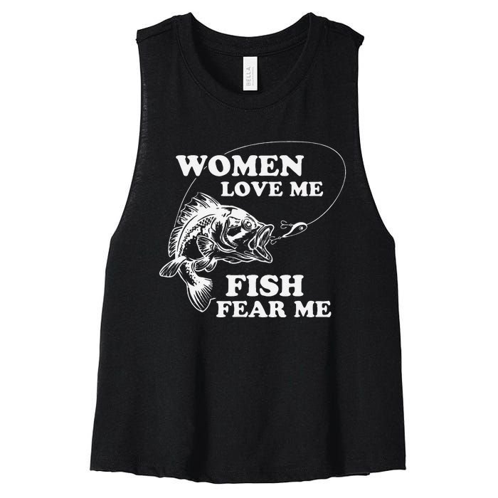 Love Me Fish Fear Me Funny Fathers Day Present For Women's Racerback Cropped Tank