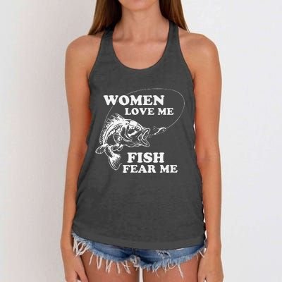 Love Me Fish Fear Me Funny Fathers Day Present For Women's Knotted Racerback Tank