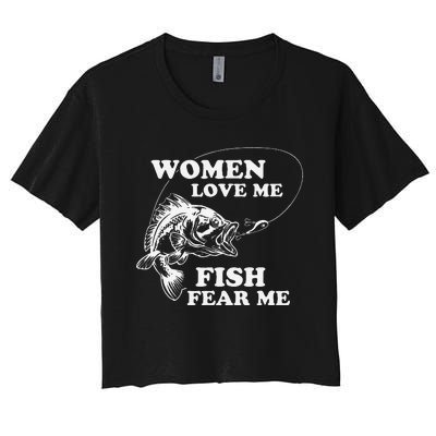 Love Me Fish Fear Me Funny Fathers Day Present For Women's Crop Top Tee