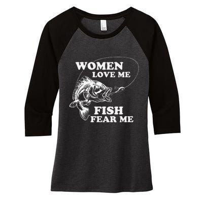 Love Me Fish Fear Me Funny Fathers Day Present For Women's Tri-Blend 3/4-Sleeve Raglan Shirt