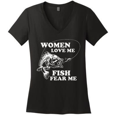 Love Me Fish Fear Me Funny Fathers Day Present For Women's V-Neck T-Shirt