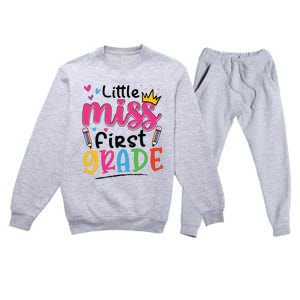 Little Miss First Grade Back To School 1st Grade Girl Premium Crewneck Sweatsuit Set