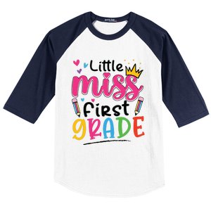 Little Miss First Grade Back To School 1st Grade Girl Baseball Sleeve Shirt