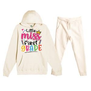 Little Miss First Grade Back To School 1st Grade Girl Premium Hooded Sweatsuit Set