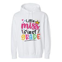 Little Miss First Grade Back To School 1st Grade Girl Garment-Dyed Fleece Hoodie