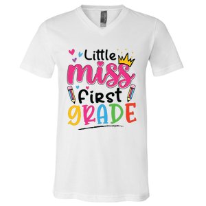 Little Miss First Grade Back To School 1st Grade Girl V-Neck T-Shirt