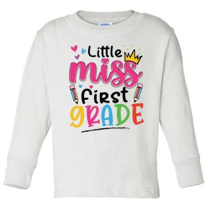 Little Miss First Grade Back To School 1st Grade Girl Toddler Long Sleeve Shirt