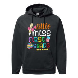 Little Miss First Grade Back To School 1st Grader Performance Fleece Hoodie