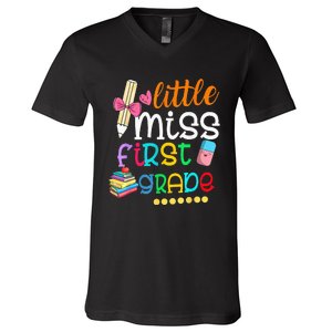 Little Miss First Grade Back To School 1st Grader V-Neck T-Shirt