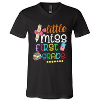 Little Miss First Grade Back To School 1st Grader V-Neck T-Shirt