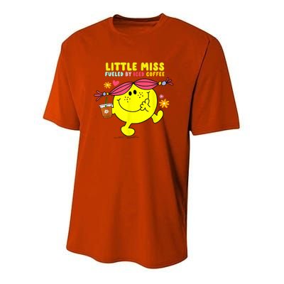 Little Miss Fueled By Iced Coffee Funny Coffee Drinking Youth Performance Sprint T-Shirt