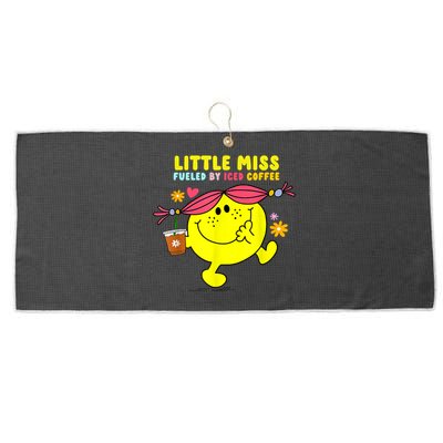 Little Miss Fueled By Iced Coffee Funny Coffee Drinking Large Microfiber Waffle Golf Towel