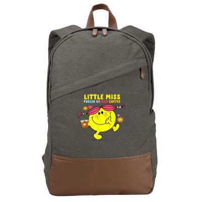 Little Miss Fueled By Iced Coffee Funny Coffee Drinking Cotton Canvas Backpack