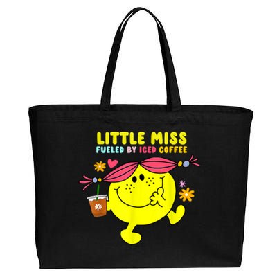 Little Miss Fueled By Iced Coffee Funny Coffee Drinking Cotton Canvas Jumbo Tote