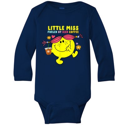 Little Miss Fueled By Iced Coffee Funny Coffee Drinking Baby Long Sleeve Bodysuit