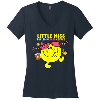 Little Miss Fueled By Iced Coffee Funny Coffee Drinking Women's V-Neck T-Shirt