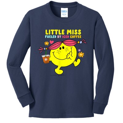 Little Miss Fueled By Iced Coffee Funny Coffee Drinking Kids Long Sleeve Shirt