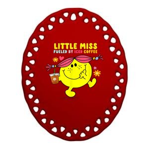 Little Miss Fueled By Iced Coffee Funny Coffee Drinking Ceramic Oval Ornament