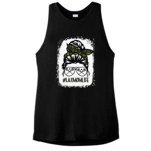 Lax Mom Funny Lacrosse Mom Messy Hair Bun Ladies PosiCharge Tri-Blend Wicking Tank