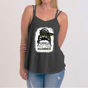 Lax Mom Funny Lacrosse Mom Messy Hair Bun Women's Strappy Tank