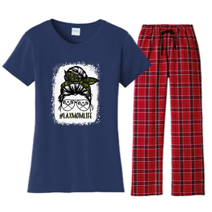 Lax Mom Funny Lacrosse Mom Messy Hair Bun Women's Flannel Pajama Set