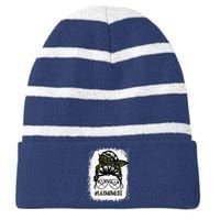 Lax Mom Funny Lacrosse Mom Messy Hair Bun Striped Beanie with Solid Band