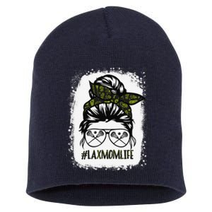 Lax Mom Funny Lacrosse Mom Messy Hair Bun Short Acrylic Beanie