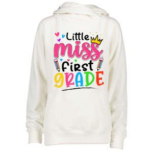 Little Miss First Grade Back To School 1st Grade Girl Womens Funnel Neck Pullover Hood