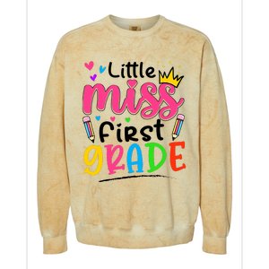 Little Miss First Grade Back To School 1st Grade Girl Colorblast Crewneck Sweatshirt