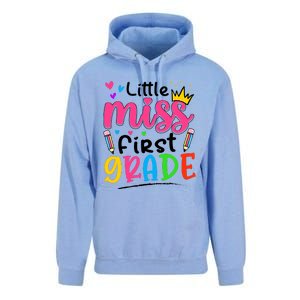 Little Miss First Grade Back To School 1st Grade Girl Unisex Surf Hoodie