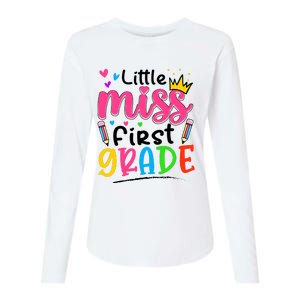 Little Miss First Grade Back To School 1st Grade Girl Womens Cotton Relaxed Long Sleeve T-Shirt