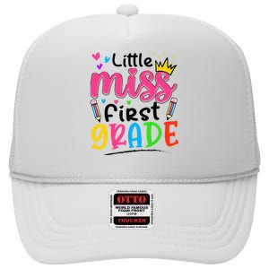 Little Miss First Grade Back To School 1st Grade Girl High Crown Mesh Back Trucker Hat