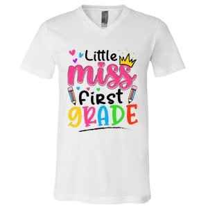 Little Miss First Grade Back To School 1st Grade Girl V-Neck T-Shirt